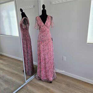 Lulus Pink Floral Flutter Sleeve Maxi Dress Small New With Tags Retails $99